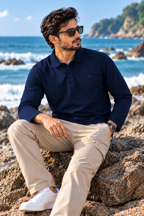 Navy Blue Full Sleeve Polo